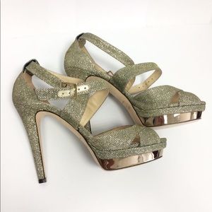 Jimmy Choo Vamp Gold Glitters Platform Heels